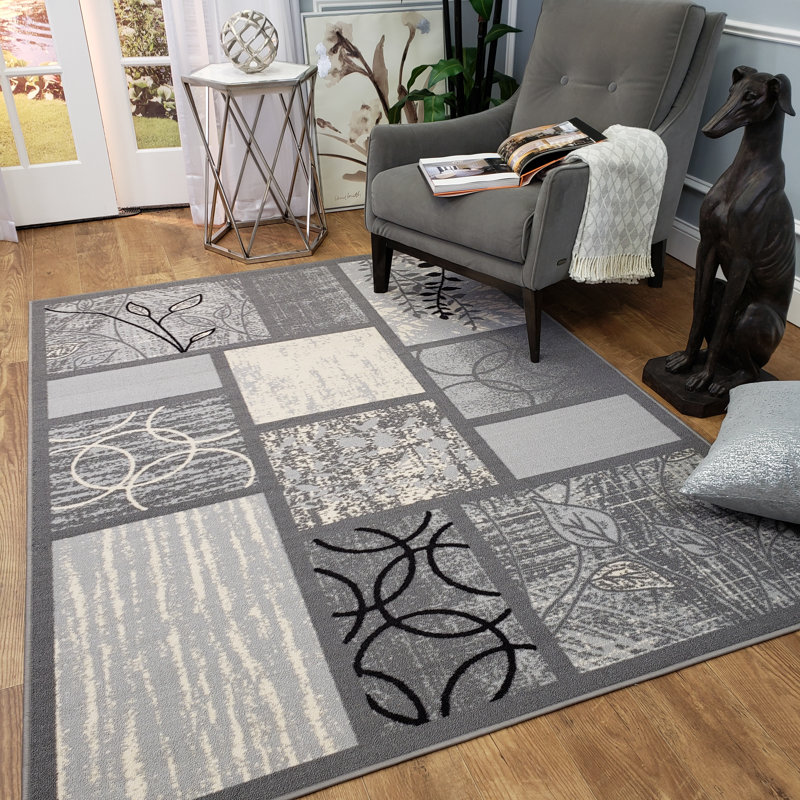 Orren Ellis Blandi Frame Boxes Rubber Backed Gray Area Rug & Reviews